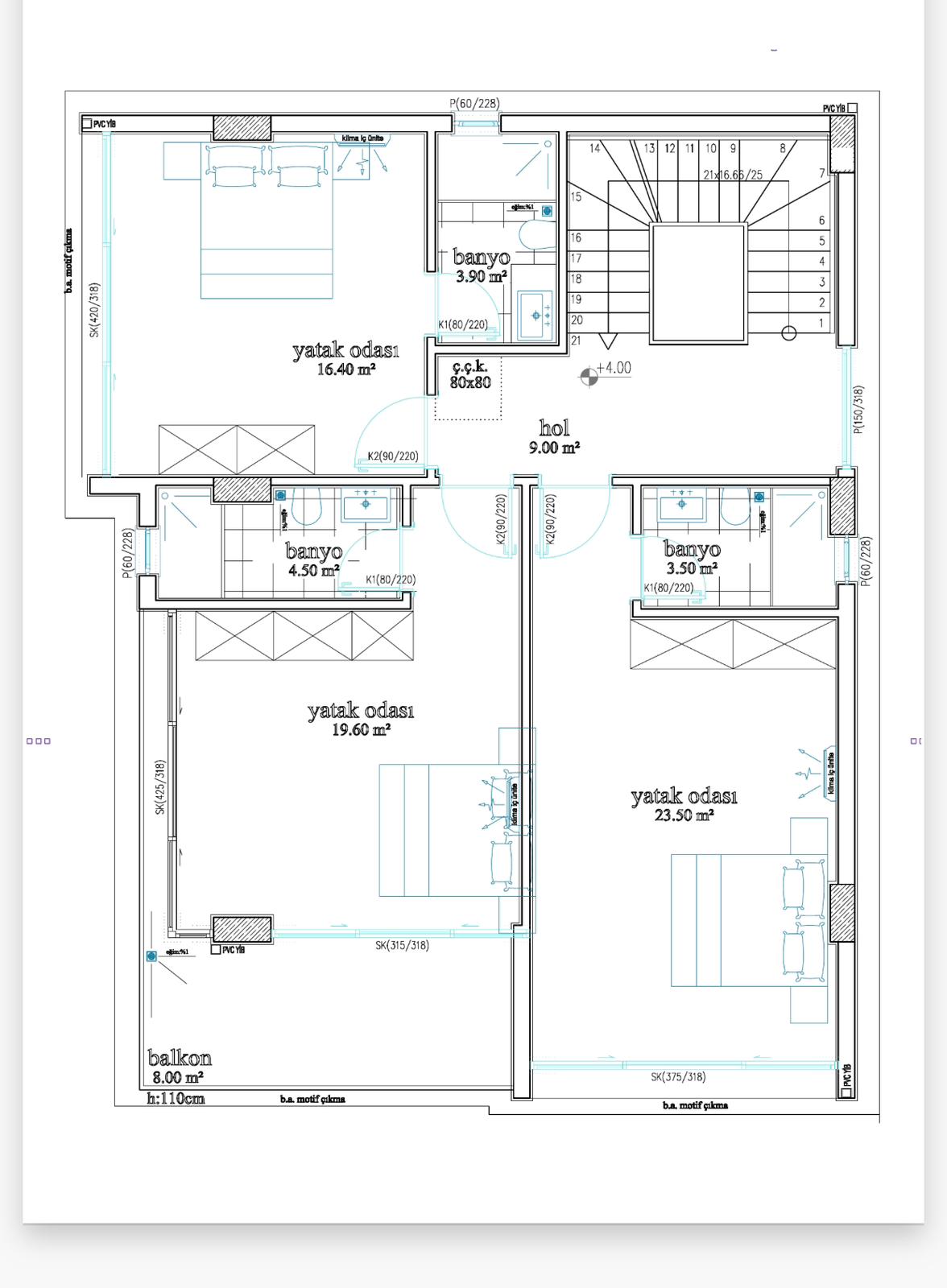 Üç yatak odası ve üç banyolu 3+1 villa planı Kargıcak’ta satılık