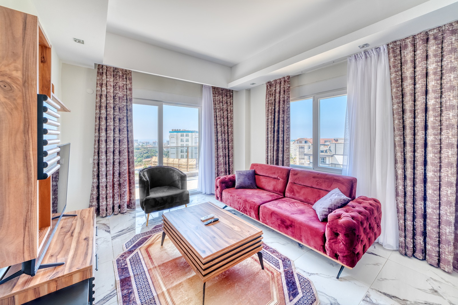 Alanya real estate with installments up to 1 year - new 1+1 apartment with sea views in Avsallar
