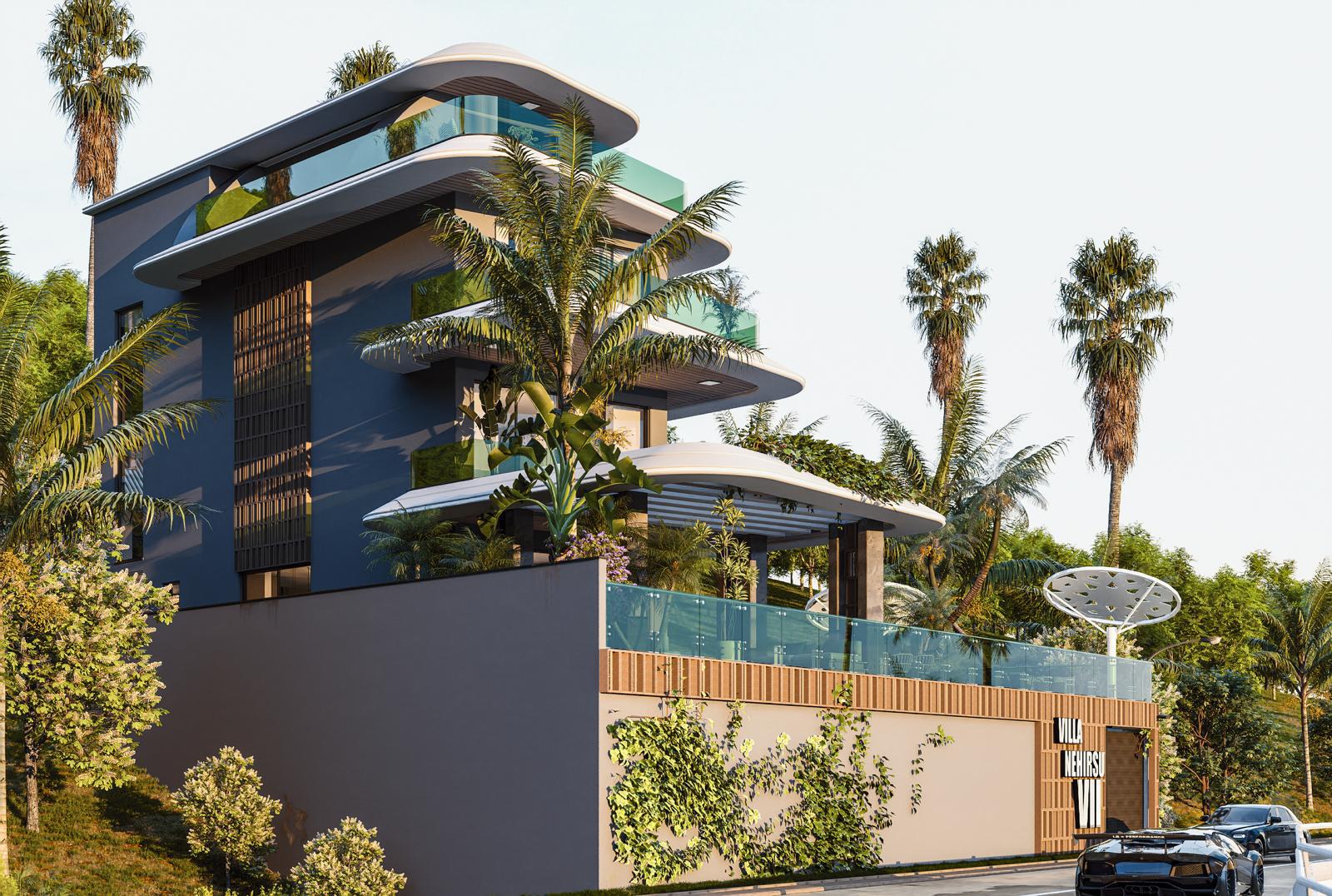 Panoramik pencereli ve yüksek istinat duvarlı çok katlı villa Kargıcak’ta satışta