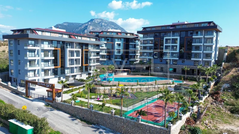 Квартира 1+1 в Алании, район Кестель – новая мебель, вид на море