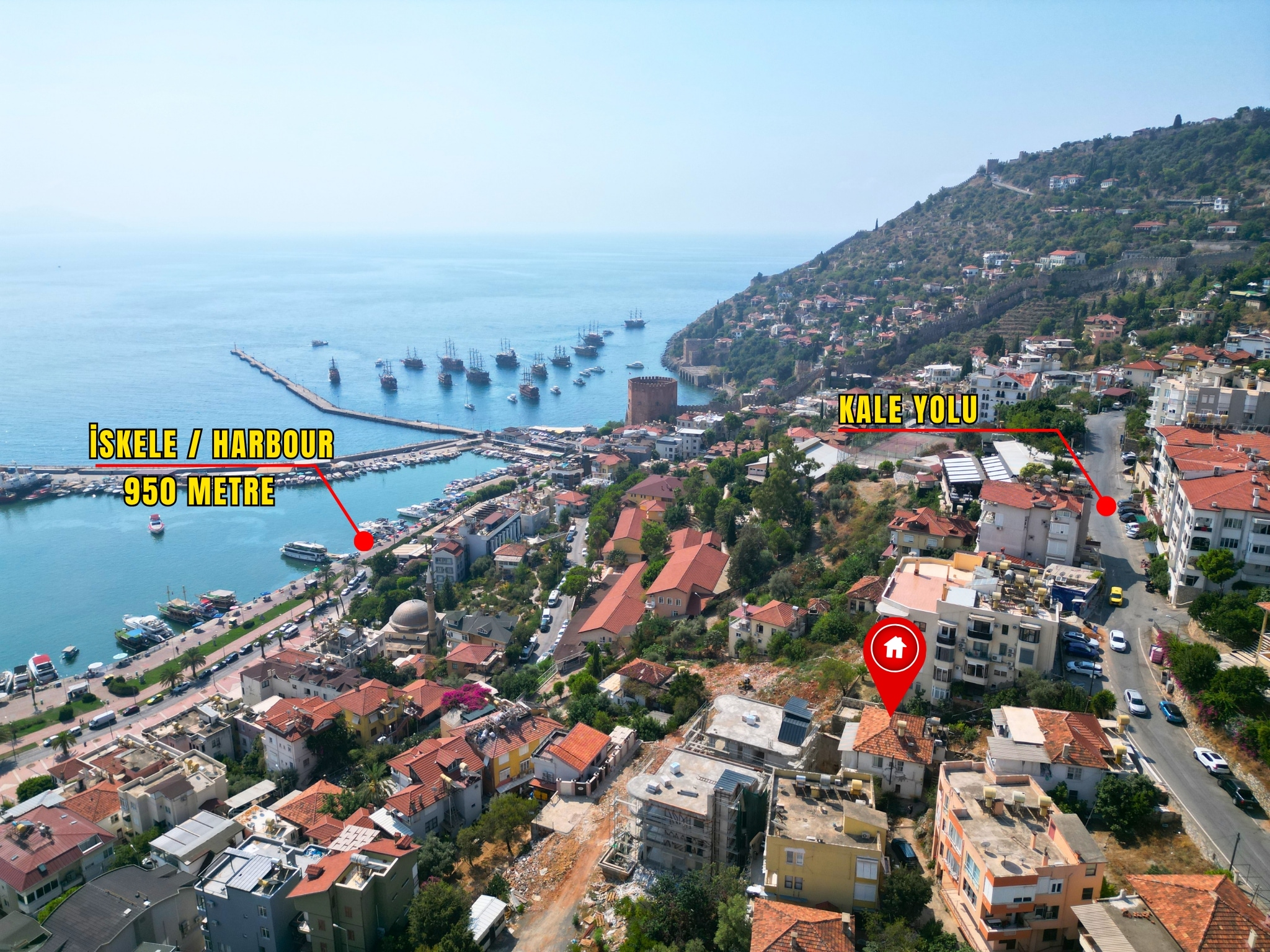 A house with a plot of land in the center of Alanya, on the slope of the Alanya Fortress – suitable for citizenship and residence permits