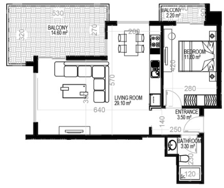 Mahmutlar'ın merkezinde, 82 m²'lik 1+1 daire – eşyalı, 1 yıla kadar taksit imkanı.