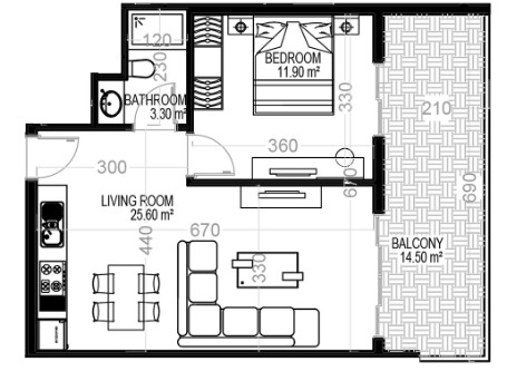 Mahmutlar'ın merkezinde, 70 m²'lik 1+1 daire – eşyalı, camlı balkon, 1 yıla kadar taksit imkanı.